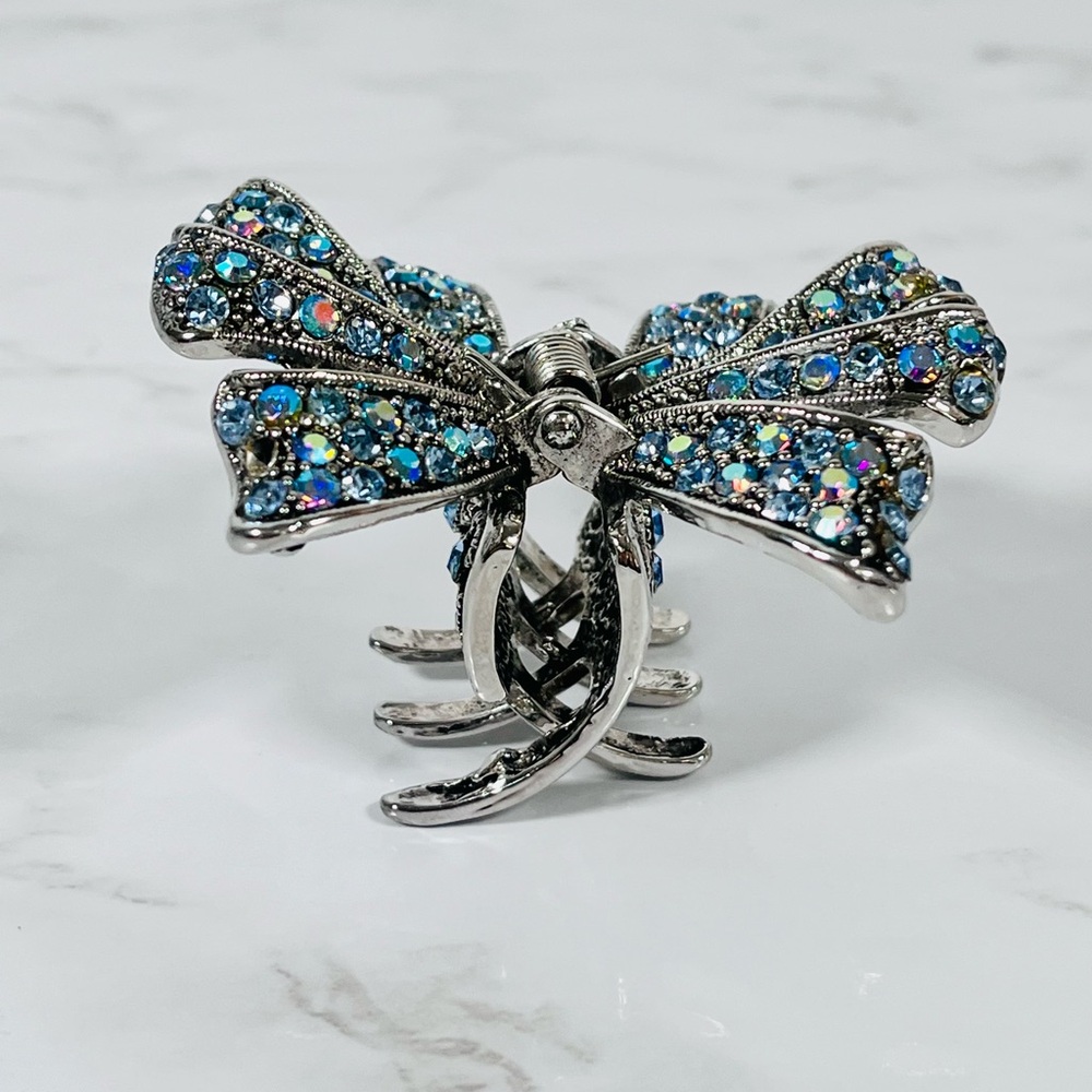 Silver & Rhinestone Bow Hair Clip - Picture 5 of 8
